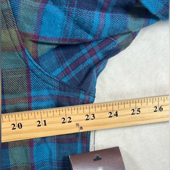 NWT Ariat L Blue Green Casual Retro Fit Plaid Pearl Button Snap Flannel Shirt - Picture 6 of 8